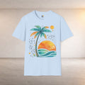 Sunset Palm Beach T-Shirt — Retro Tropical Surf Graphic