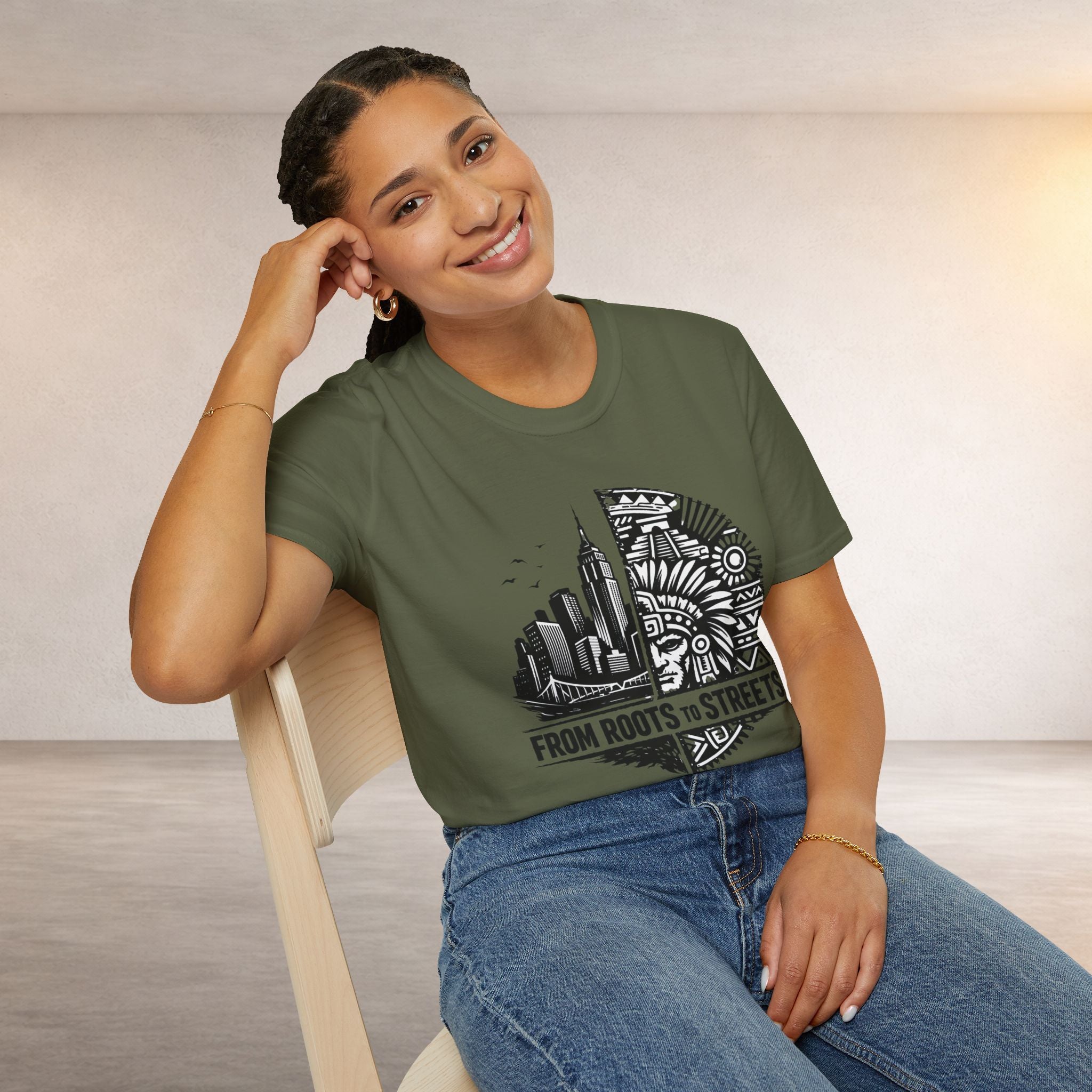 From Roots to Streets Graphic T-Shirt — Urban Tribal Cityscape Tee