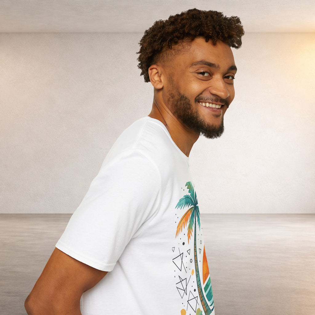 Sunset Palm Beach T-Shirt — Retro Tropical Surf Graphic