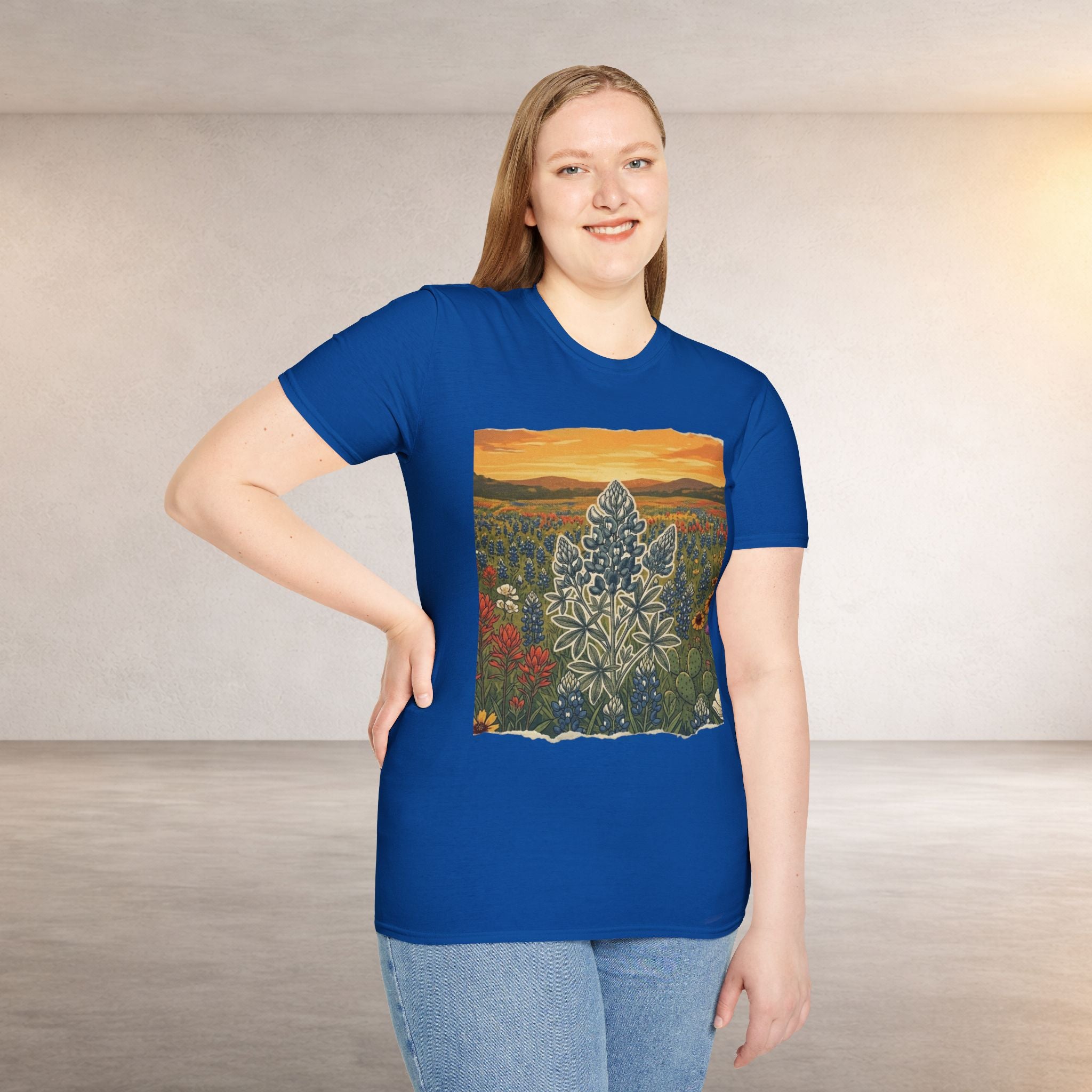 Bluebonnet Sunset T-Shirt — Texas Wildflower Scenic Tee