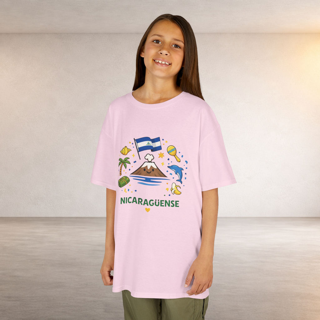 Kids Nicaragüense T-Shirt — Cute Nicaragua Flag & Volcano Design