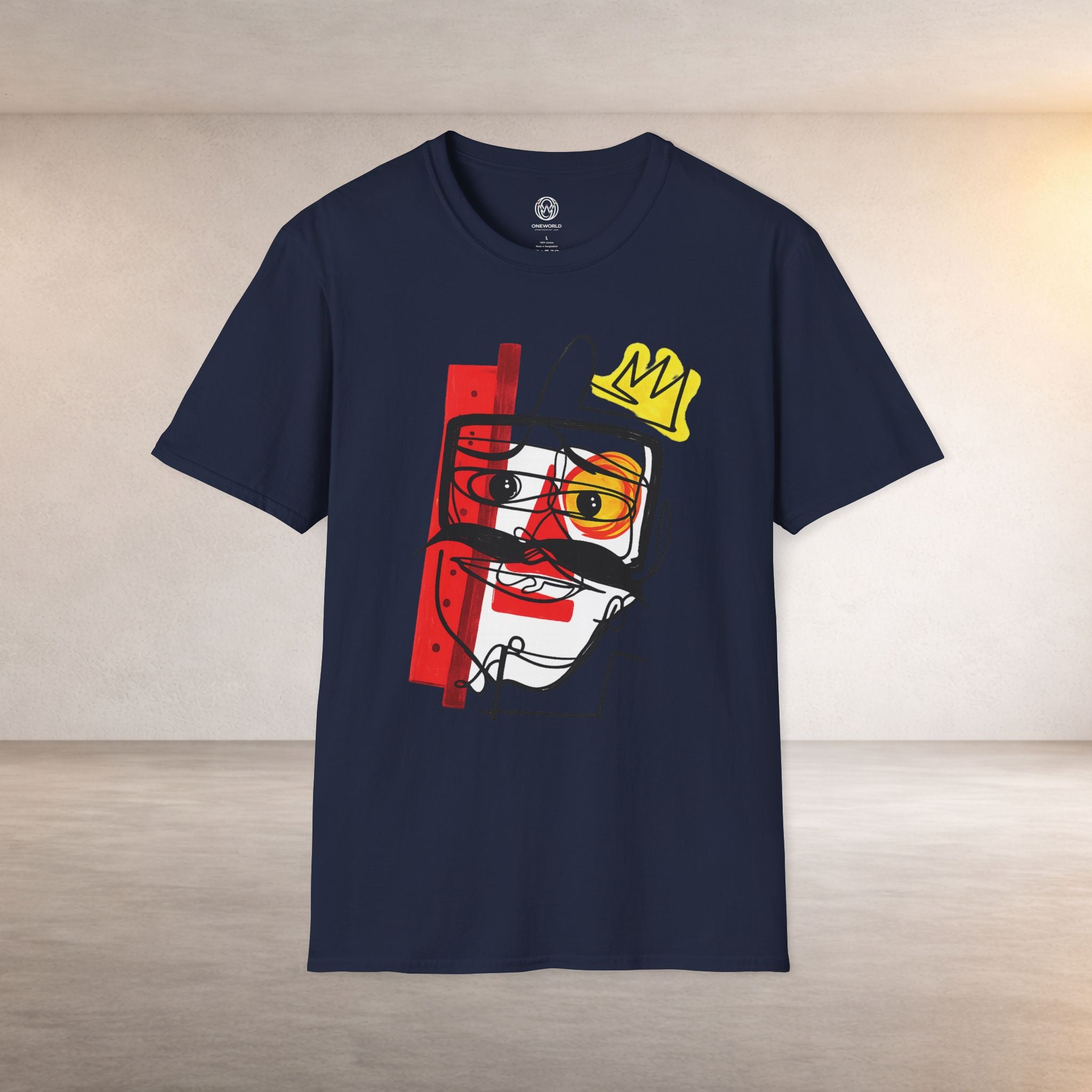 Abstract Crown Face T-Shirt — Modern Line Art Graphic Tee