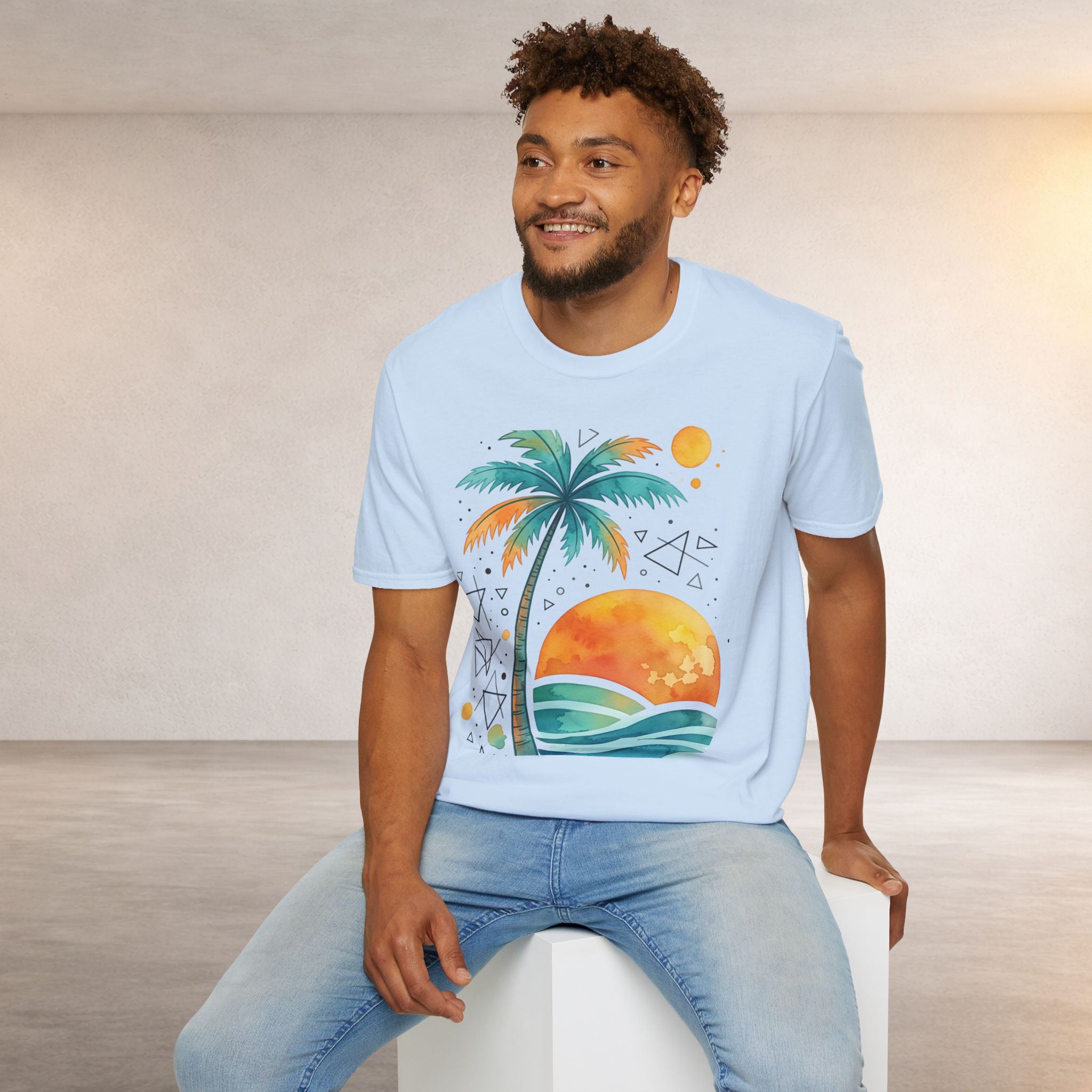 Sunset Palm Beach T-Shirt — Retro Tropical Surf Graphic