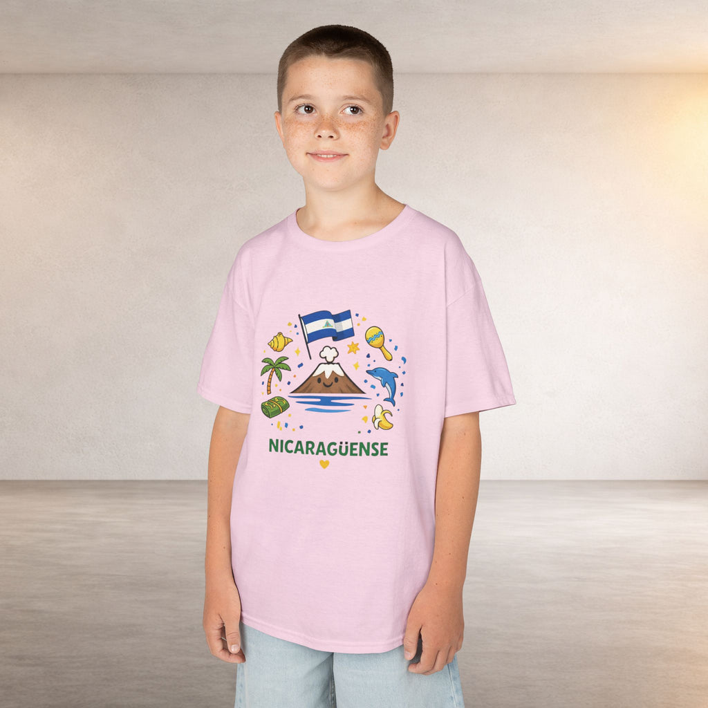 Kids Nicaragüense T-Shirt — Cute Nicaragua Flag & Volcano Design