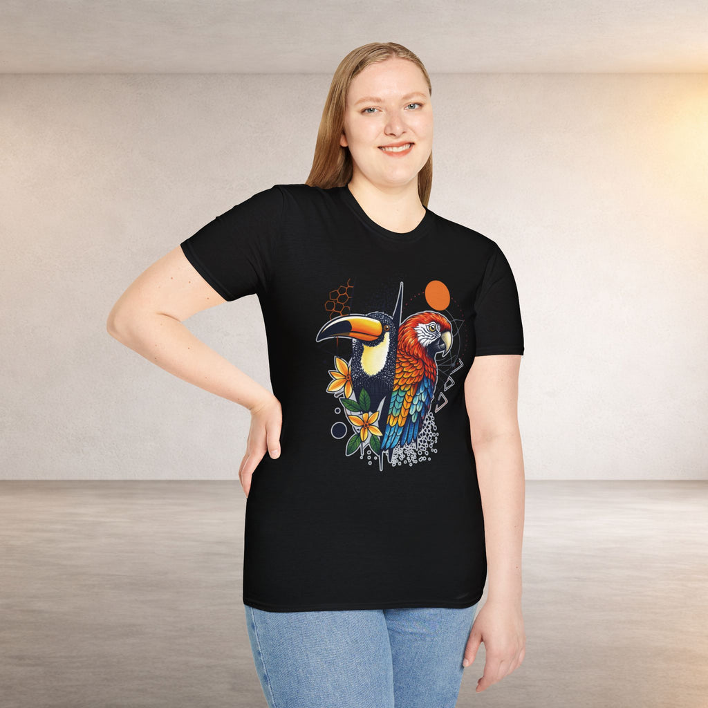 Tropical Parrot and Toucan T-Shirt | Colorful Bird Illustration
