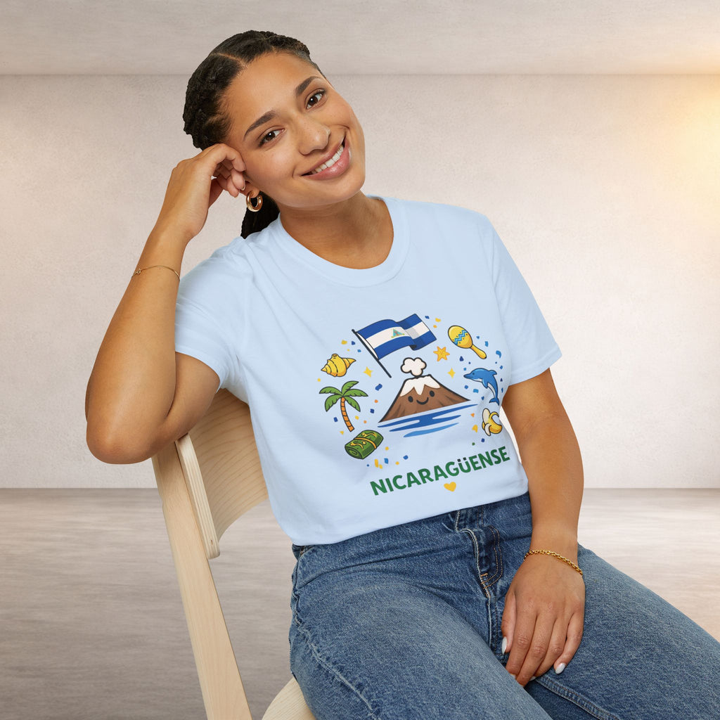 Nicaragüense Graphic T-Shirt — Nicaragua Flag, Volcano & Tropical Icons Tee