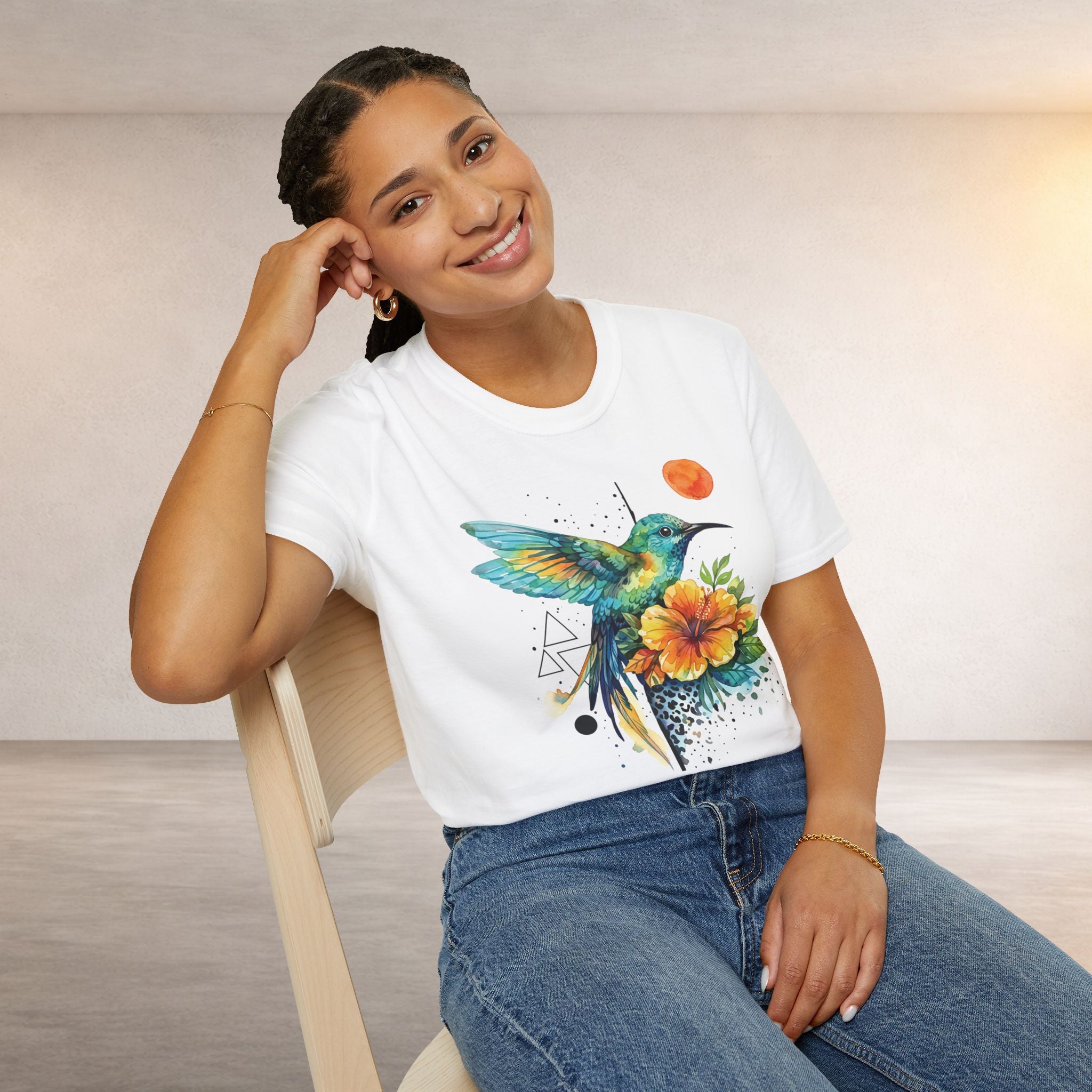 Hummingbird & Hibiscus Tee – Tropical Watercolor Bird T-Shirt