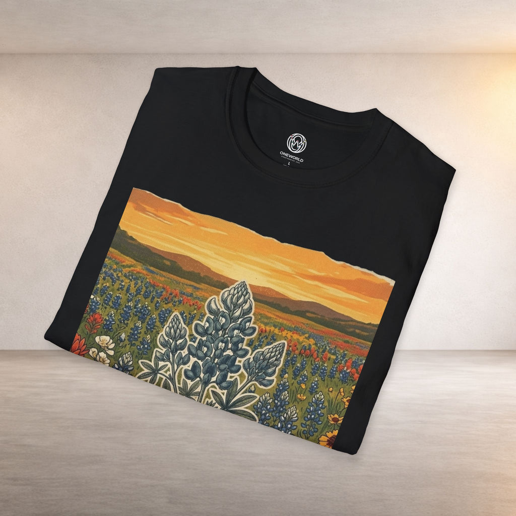 Bluebonnet Sunset T-Shirt — Texas Wildflower Scenic Tee