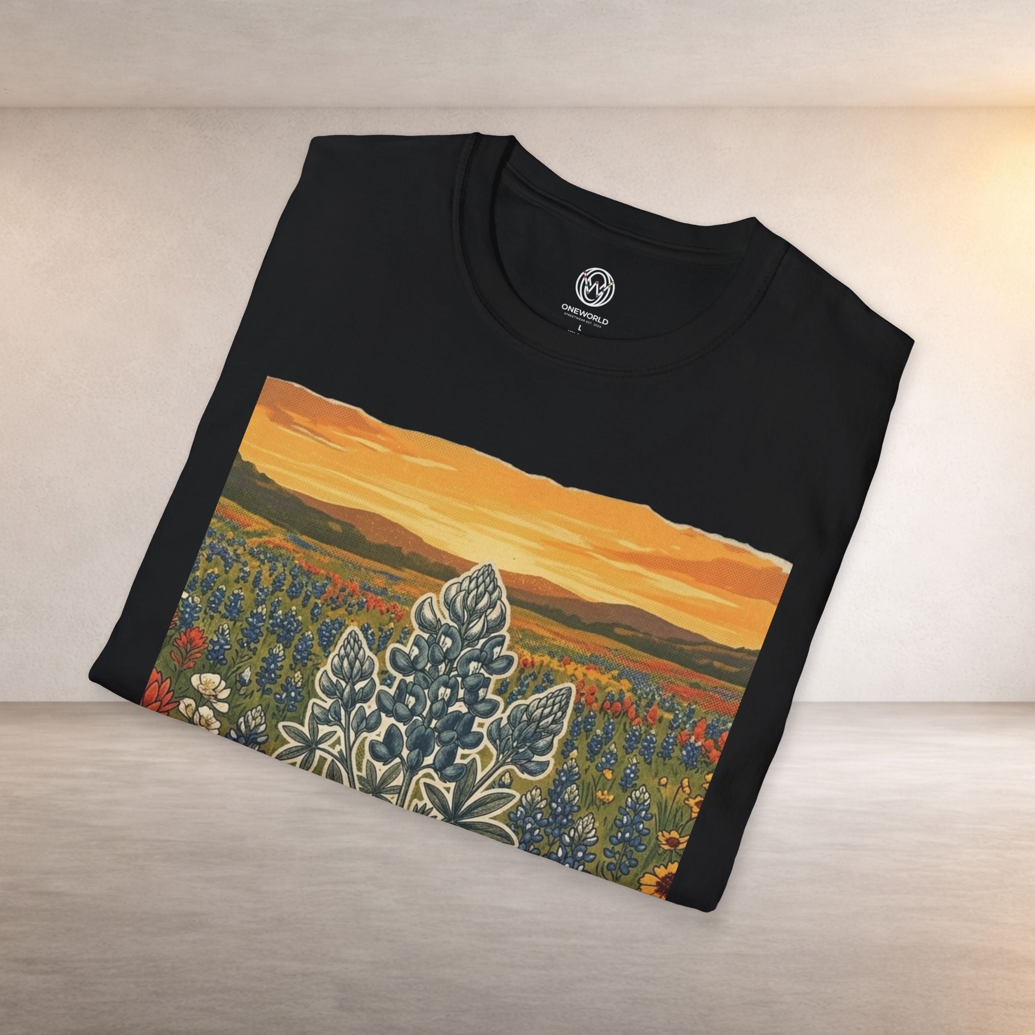 Bluebonnet Sunset T-Shirt — Texas Wildflower Scenic Tee