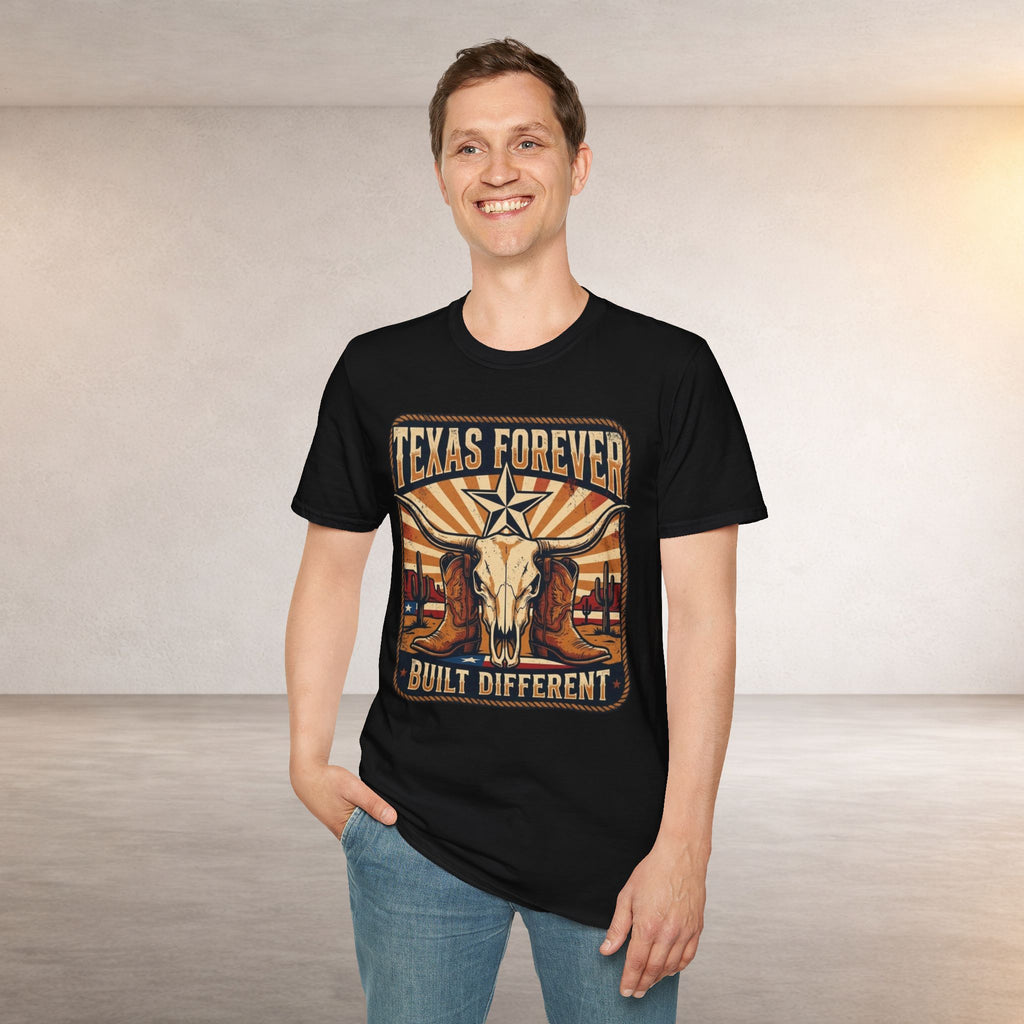 Texas Forever Built Different T-Shirt — Western Longhorn Vintage State Pride Tee