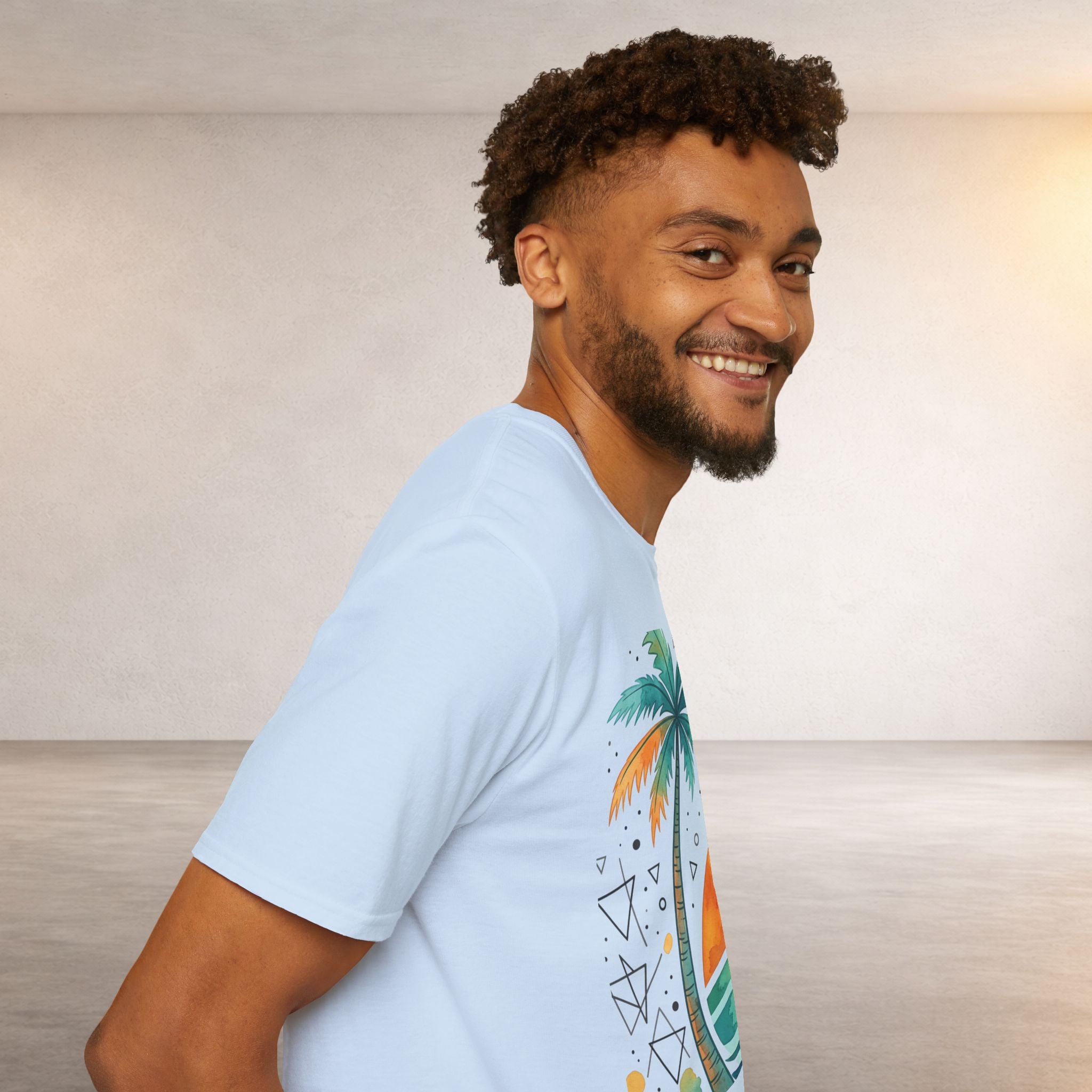 Sunset Palm Beach T-Shirt — Retro Tropical Surf Graphic