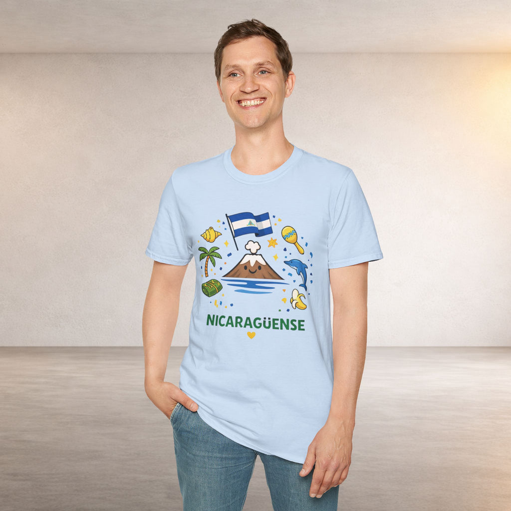 Nicaragüense Graphic T-Shirt — Nicaragua Flag, Volcano & Tropical Icons Tee