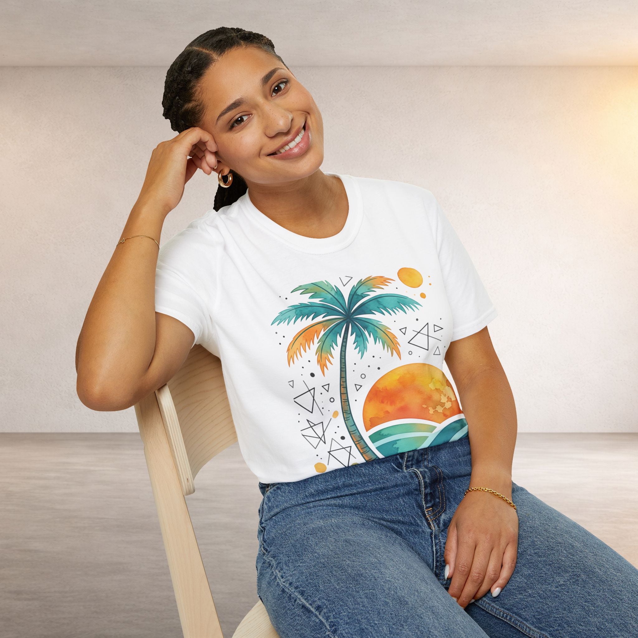 Sunset Palm Beach T-Shirt — Retro Tropical Surf Graphic