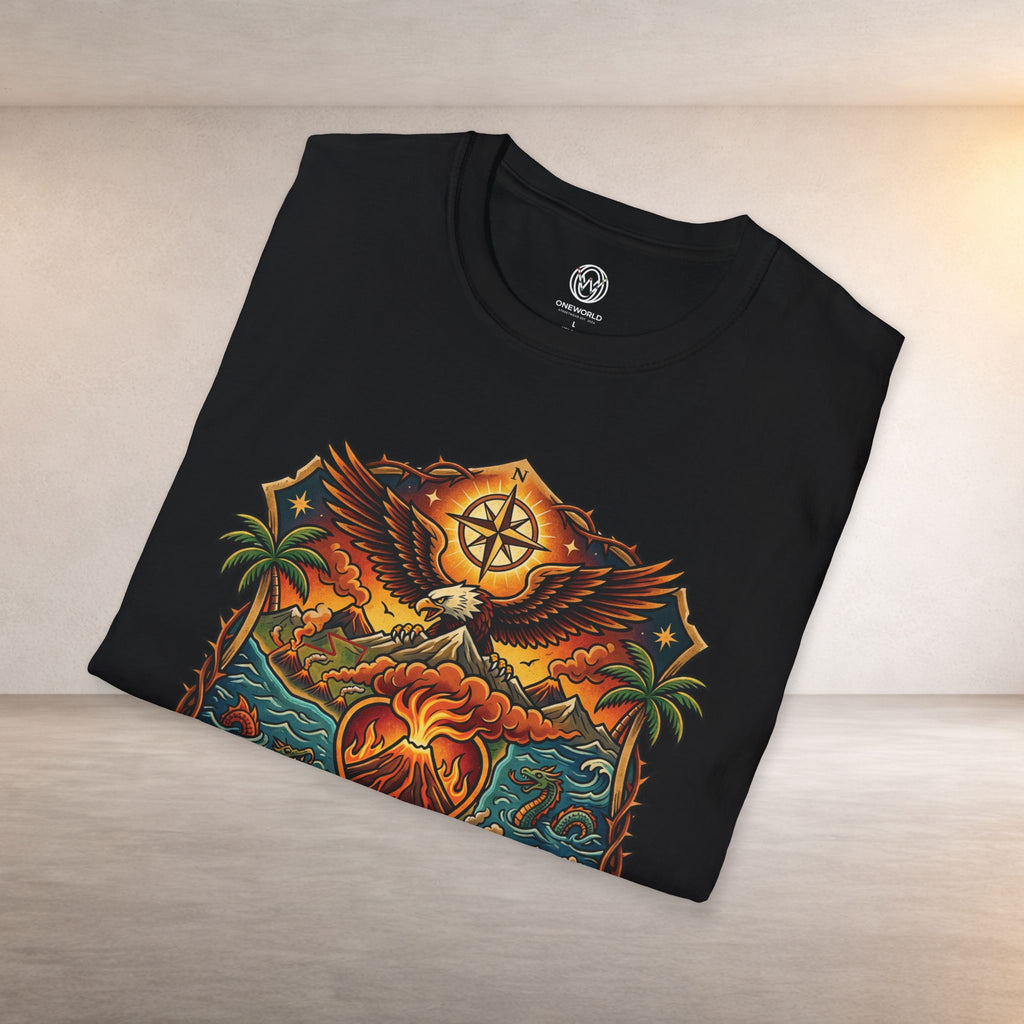 T-Shirt — 'Todos Somos Un Volcán' Vintage Heart & Volcano Graphic