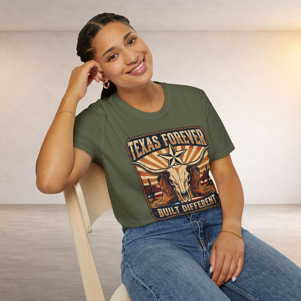 Texas Forever Built Different T-Shirt — Western Longhorn Vintage State Pride Tee