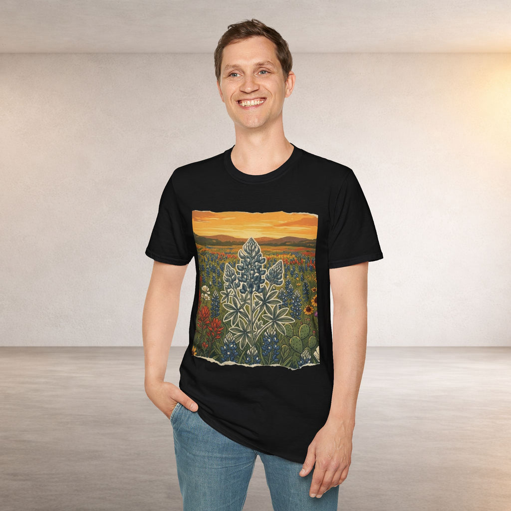 Bluebonnet Sunset T-Shirt — Texas Wildflower Scenic Tee
