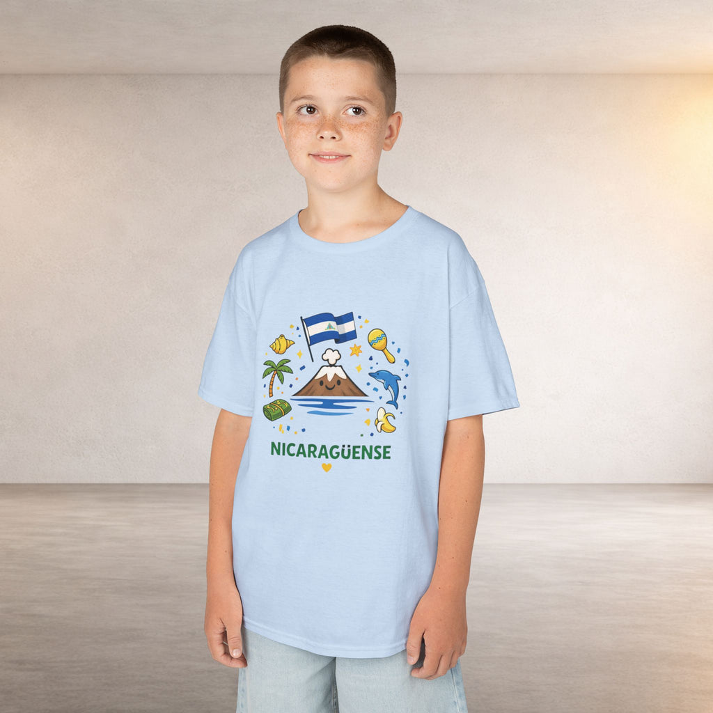 Kids Nicaragüense T-Shirt — Cute Nicaragua Flag & Volcano Design