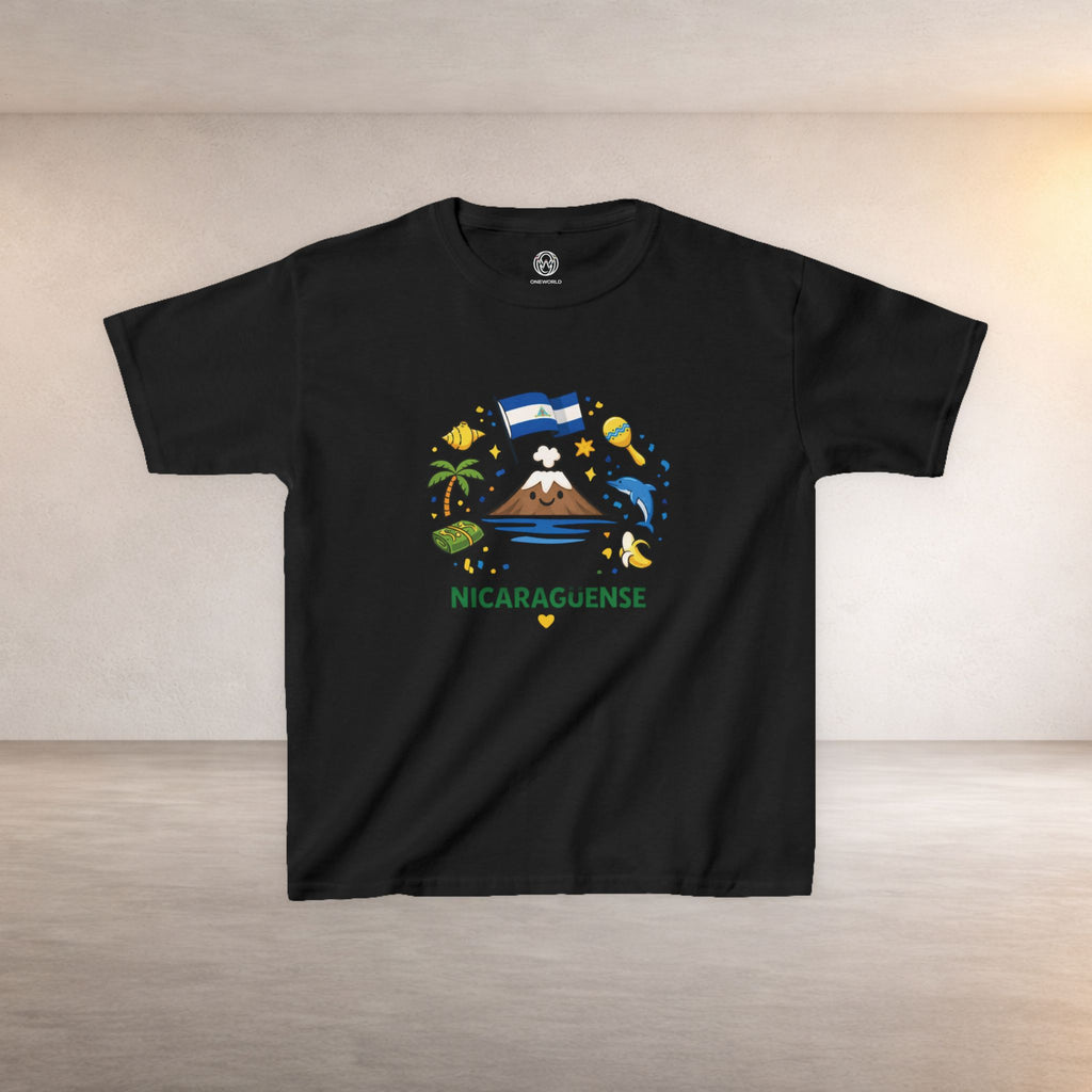 Kids Nicaragüense T-Shirt — Cute Nicaragua Flag & Volcano Design