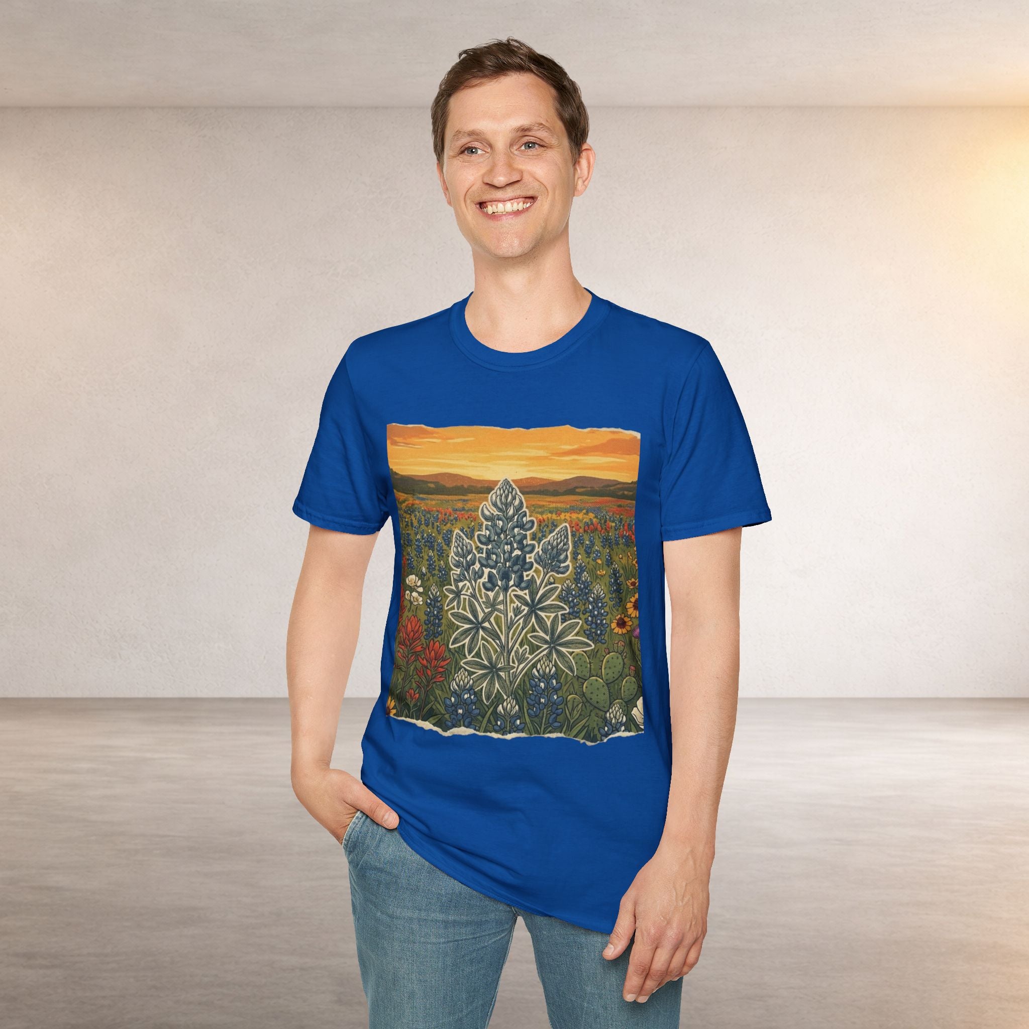 Bluebonnet Sunset T-Shirt — Texas Wildflower Scenic Tee