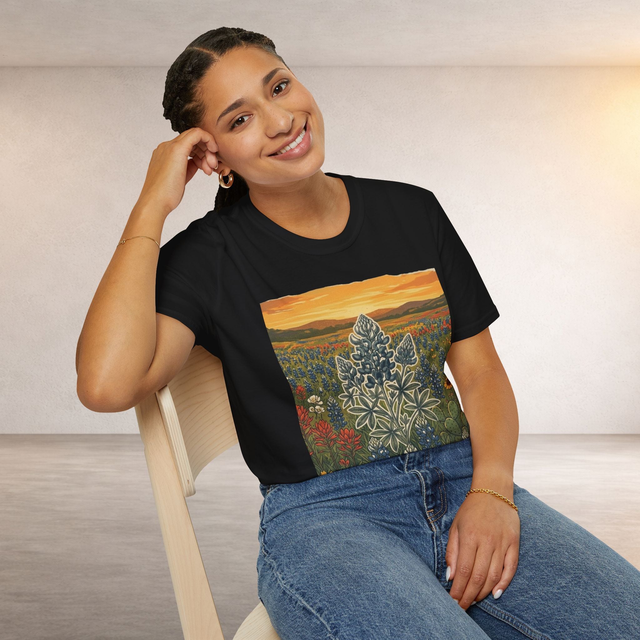 Bluebonnet Sunset T-Shirt — Texas Wildflower Scenic Tee