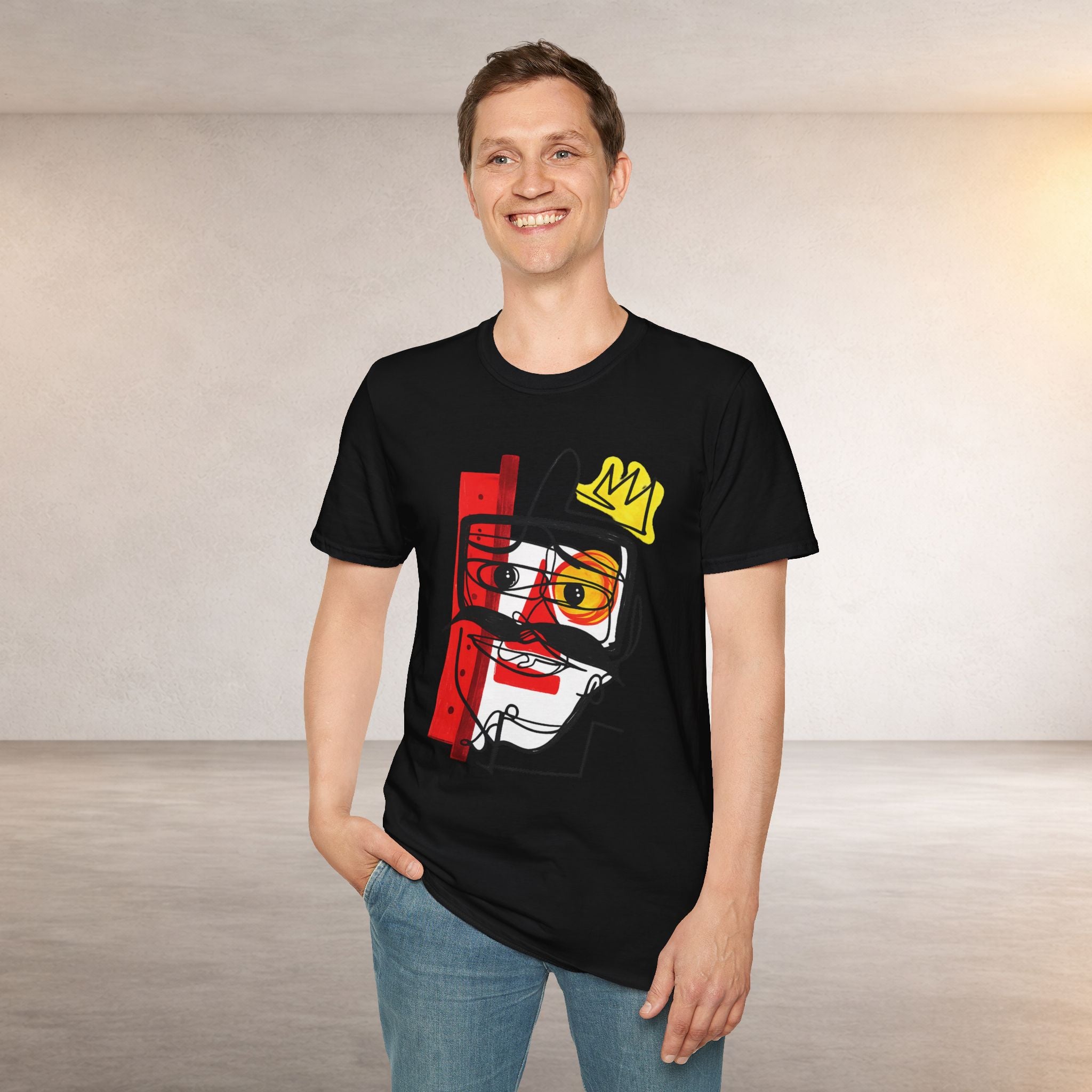 Abstract Crown Face T-Shirt — Modern Line Art Graphic Tee