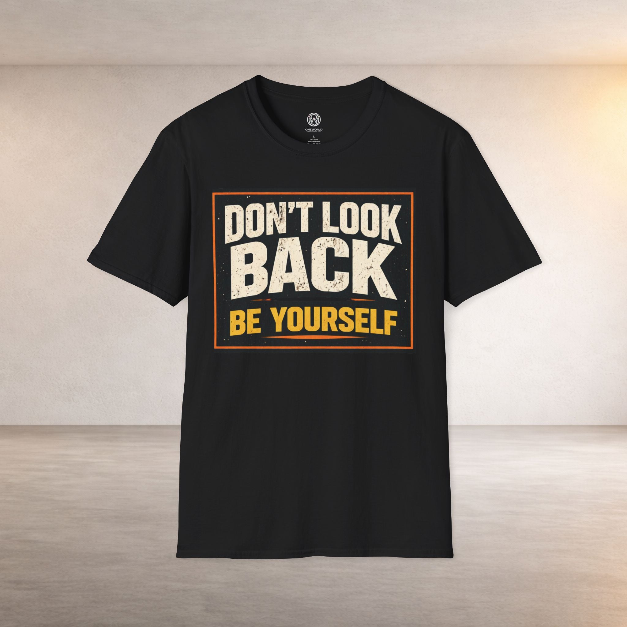 Don't Look Back Graphic Tee — 'Be Yourself' Bold Typography Black T-Shirt