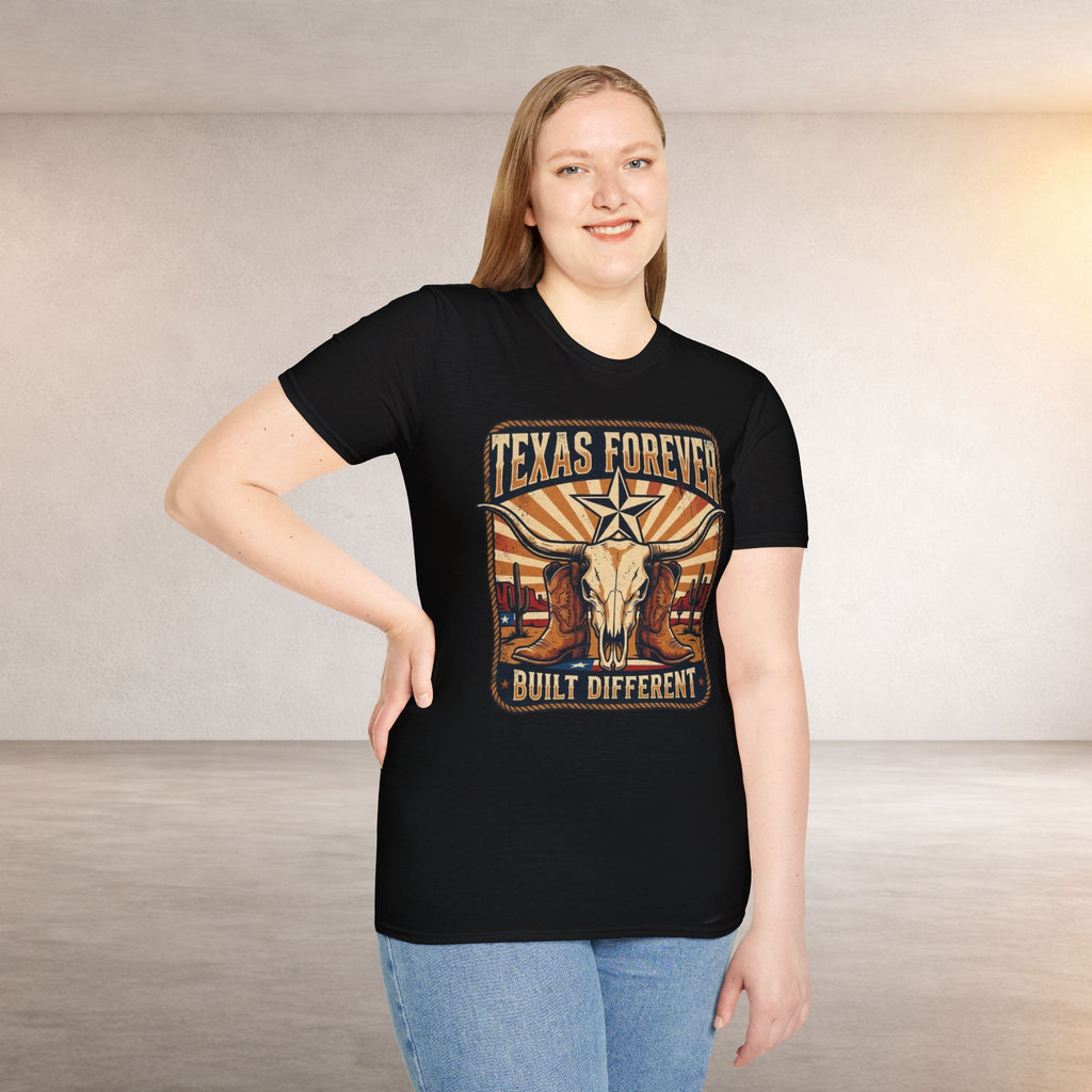 Texas Forever Built Different T-Shirt — Western Longhorn Vintage State Pride Tee