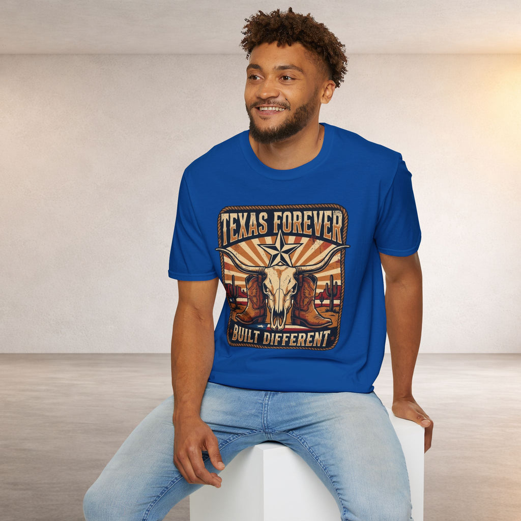 Texas Forever Built Different T-Shirt — Western Longhorn Vintage State Pride Tee