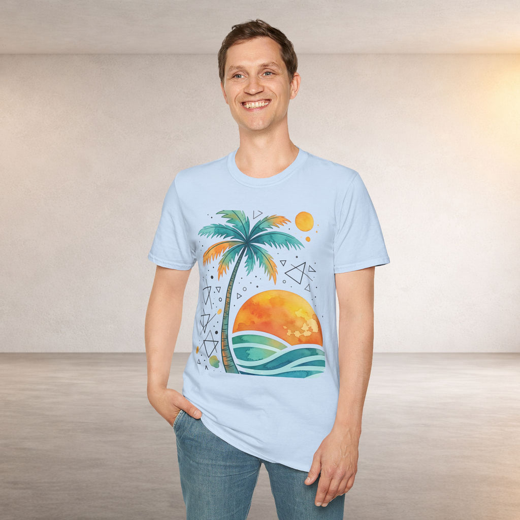Sunset Palm Beach T-Shirt — Retro Tropical Surf Graphic