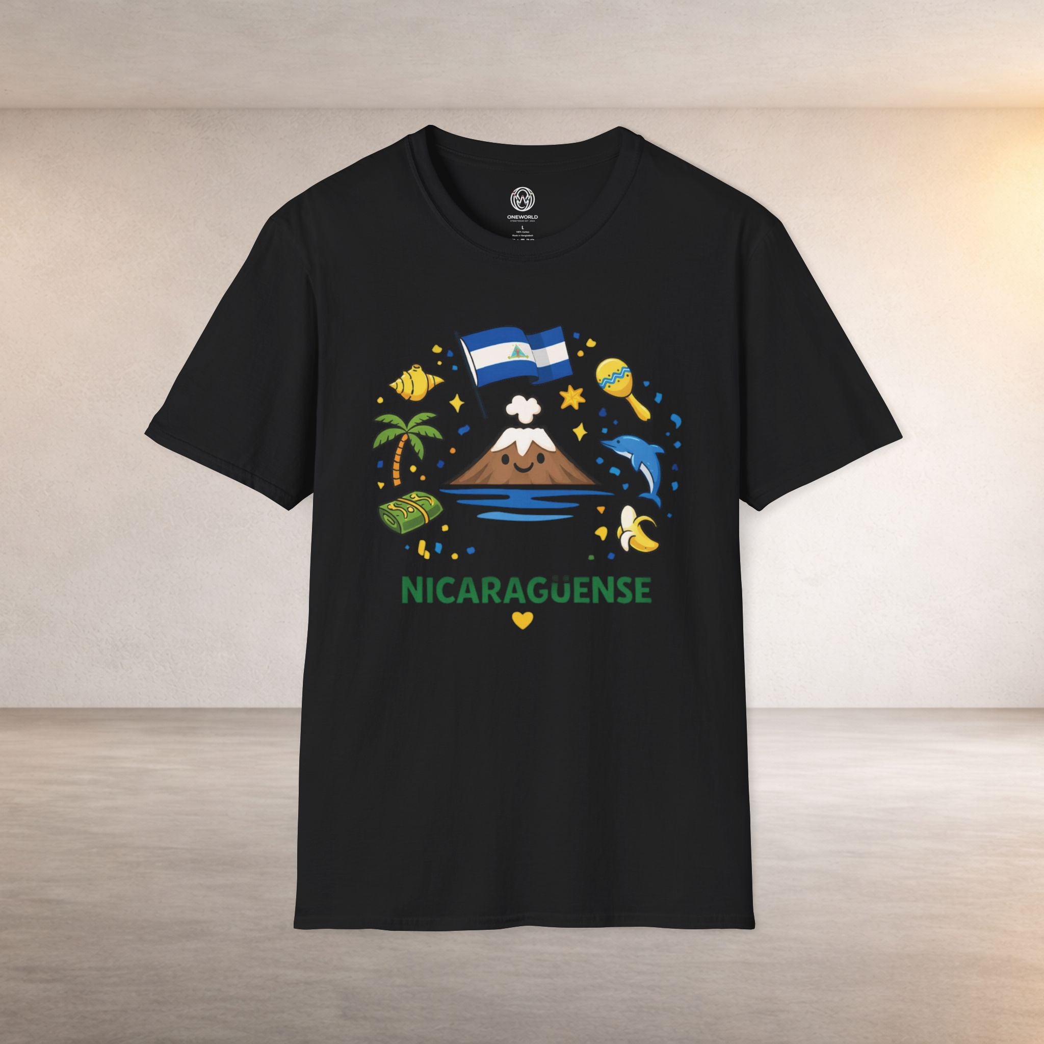 Nicaragüense Graphic T-Shirt — Nicaragua Flag, Volcano & Tropical Icons Tee