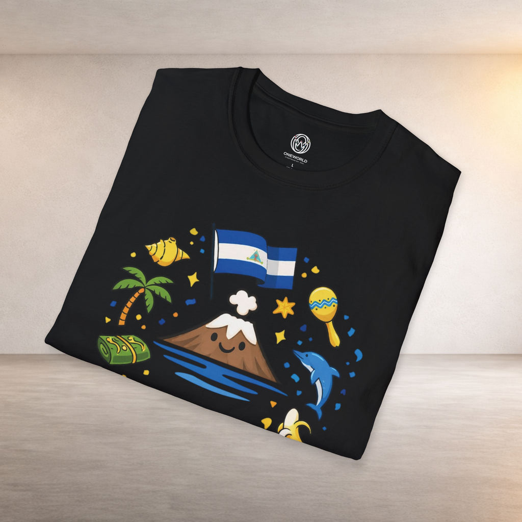 Nicaragüense Graphic T-Shirt — Nicaragua Flag, Volcano & Tropical Icons Tee
