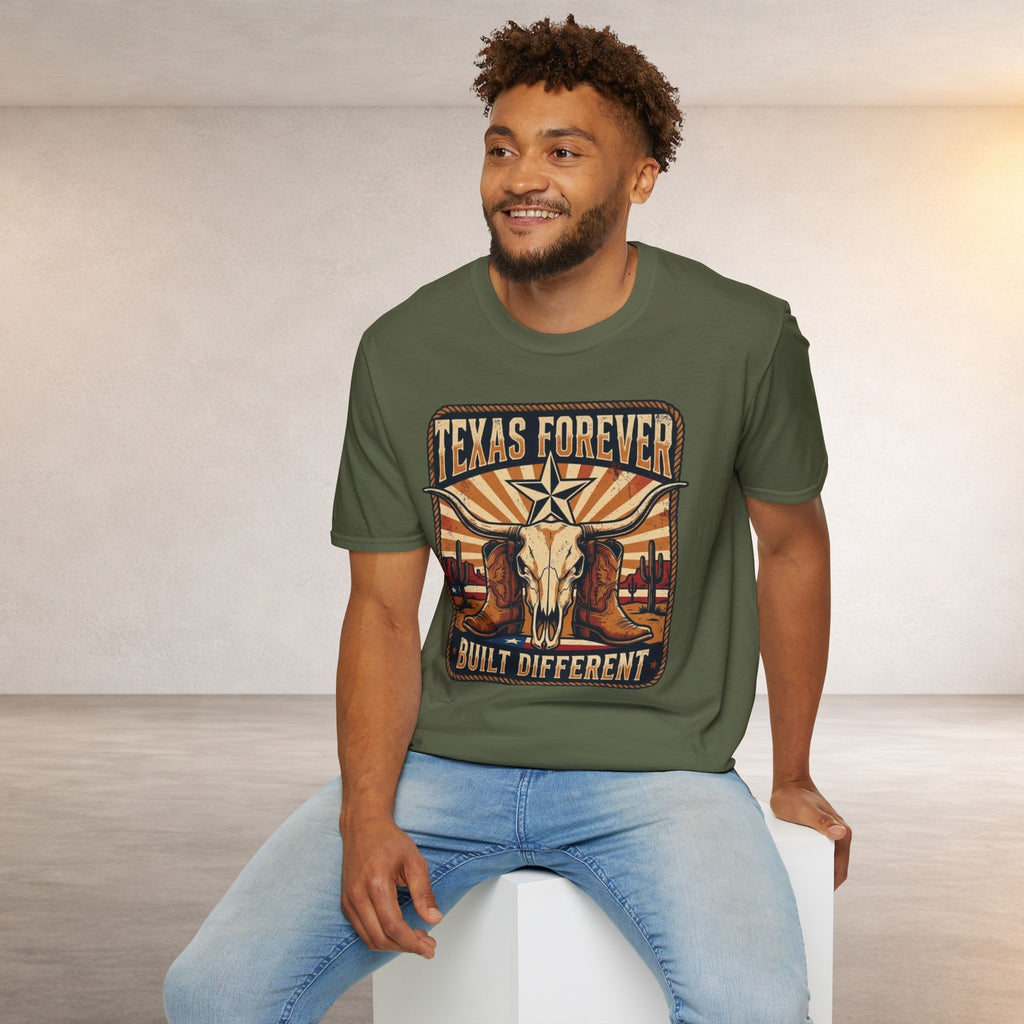 Texas Forever Built Different T-Shirt — Western Longhorn Vintage State Pride Tee