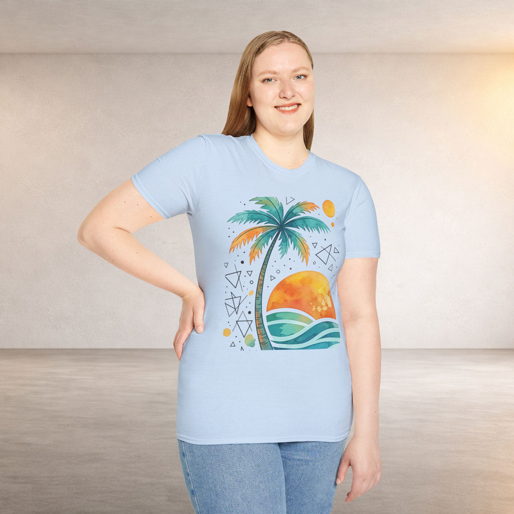 Sunset Palm Beach T-Shirt — Retro Tropical Surf Graphic