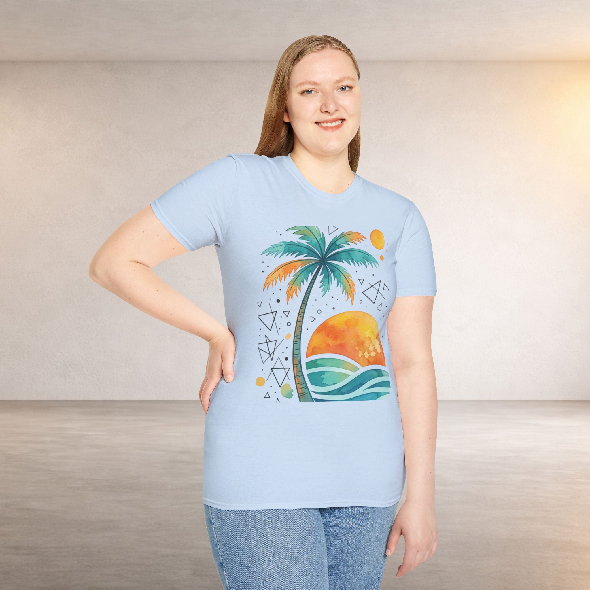 Sunset Palm Beach T-Shirt — Retro Tropical Surf Graphic