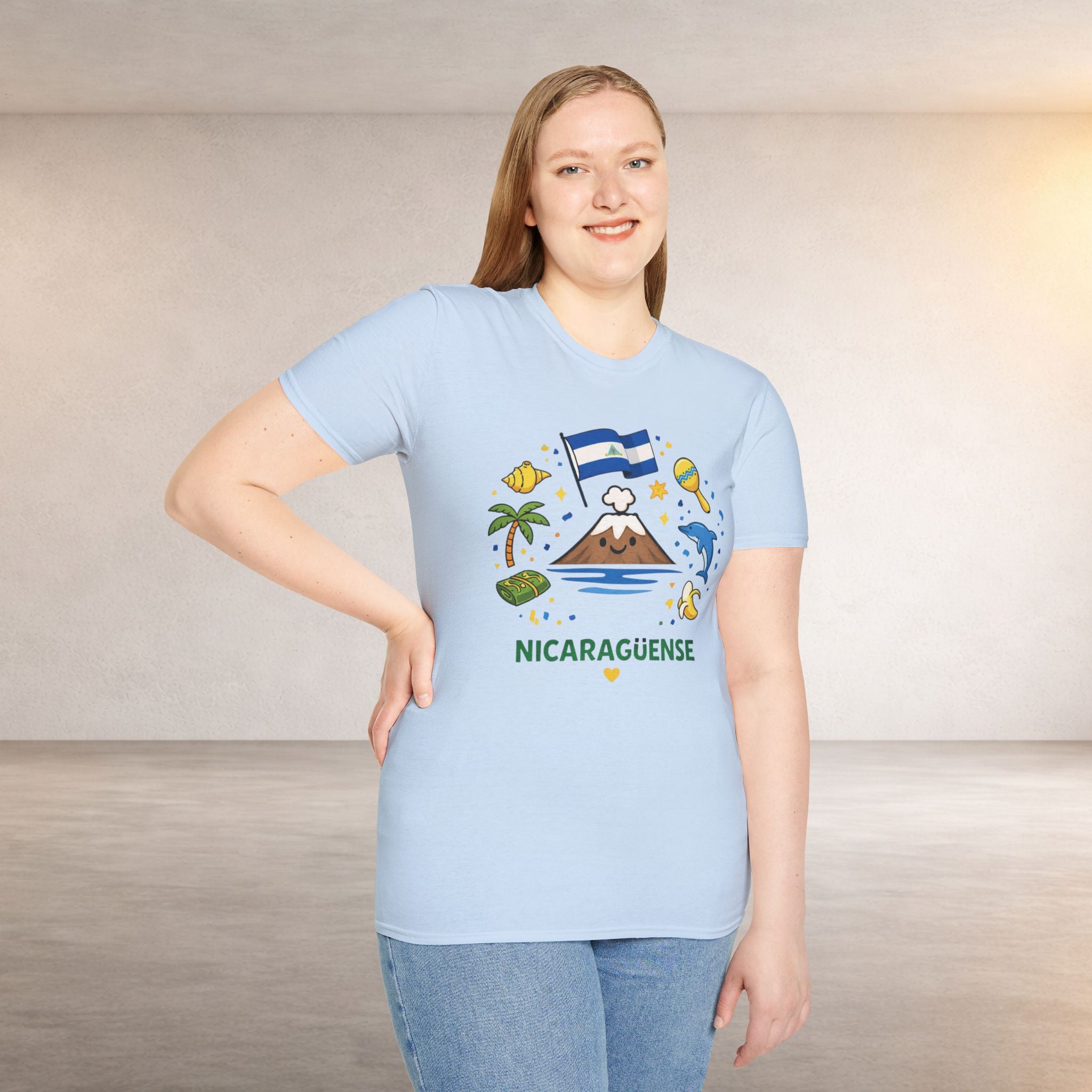 Nicaragüense Graphic T-Shirt — Nicaragua Flag, Volcano & Tropical Icons Tee