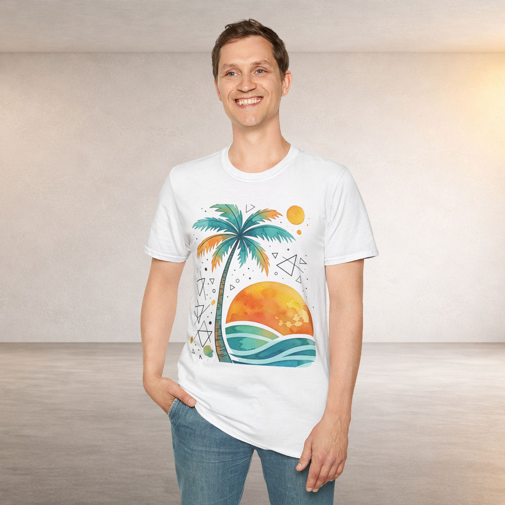 Sunset Palm Beach T-Shirt — Retro Tropical Surf Graphic