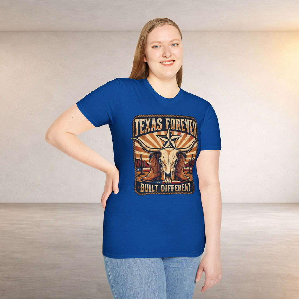 Texas Forever Built Different T-Shirt — Western Longhorn Vintage State Pride Tee