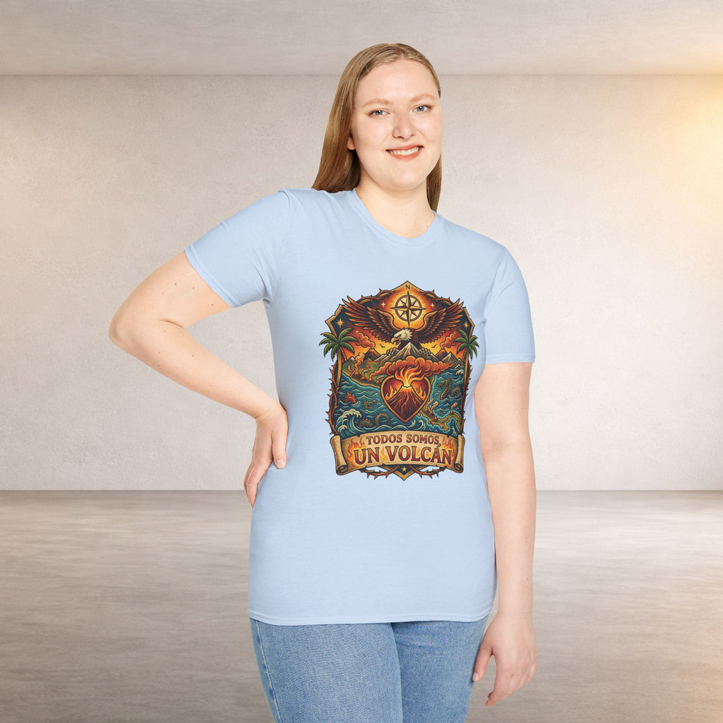 T-Shirt — 'Todos Somos Un Volcán' Vintage Heart & Volcano Graphic