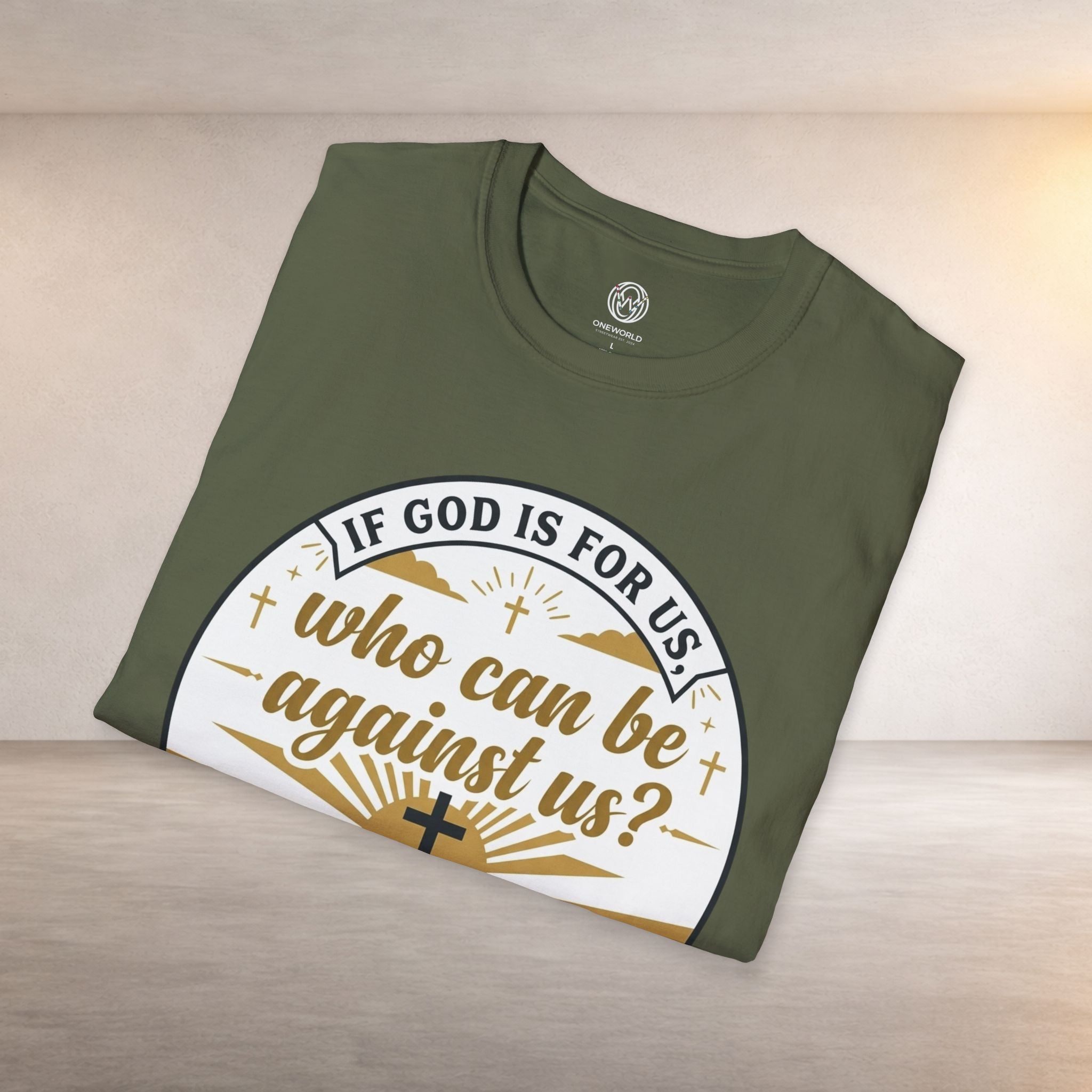 Inspirational Christian T-Shirt — "If God Is For Us, Who Can Be Against Us?" (Romans 8:31)
