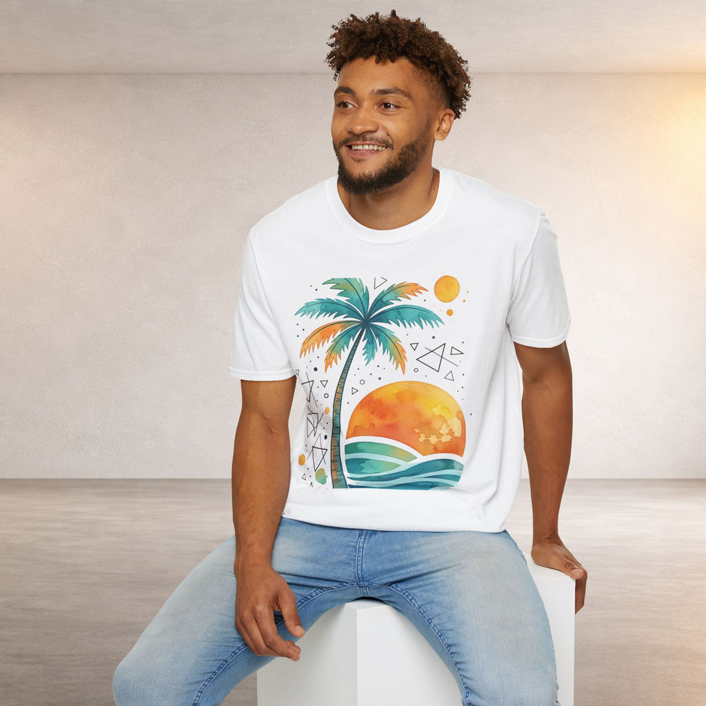 Sunset Palm Beach T-Shirt — Retro Tropical Surf Graphic