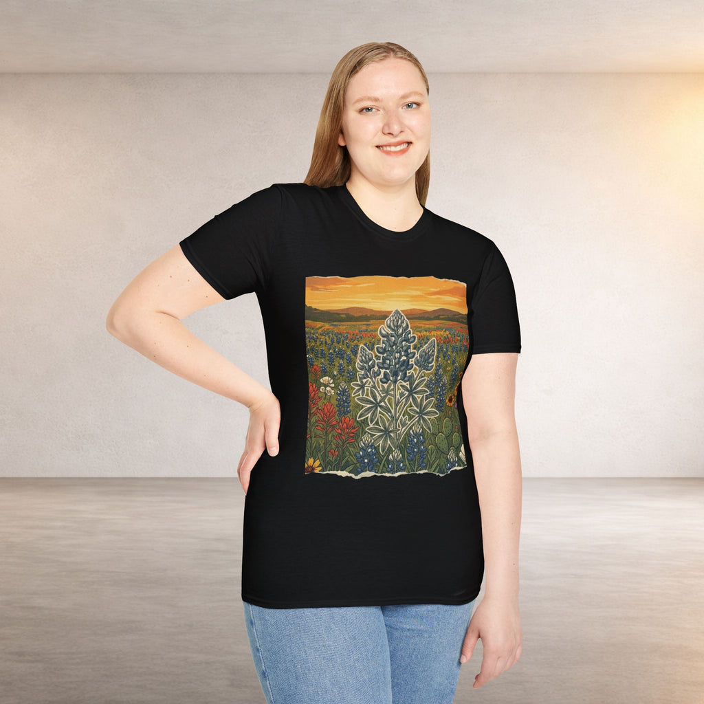 Bluebonnet Sunset T-Shirt — Texas Wildflower Scenic Tee