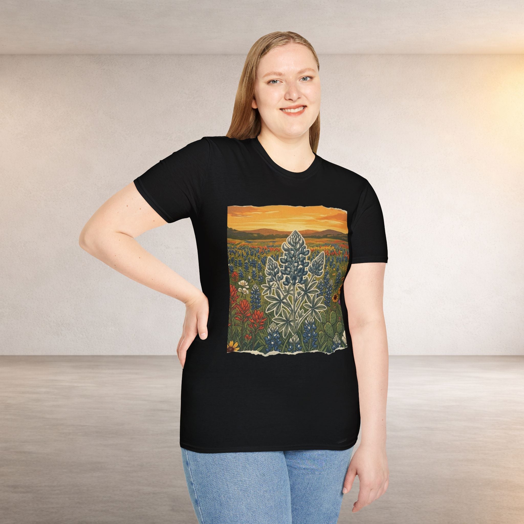 Bluebonnet Sunset T-Shirt — Texas Wildflower Scenic Tee