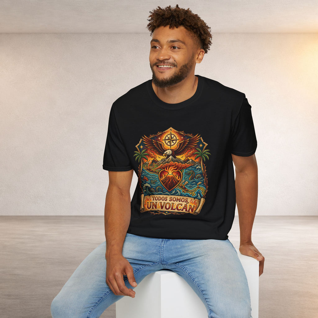 T-Shirt — 'Todos Somos Un Volcán' Vintage Heart & Volcano Graphic