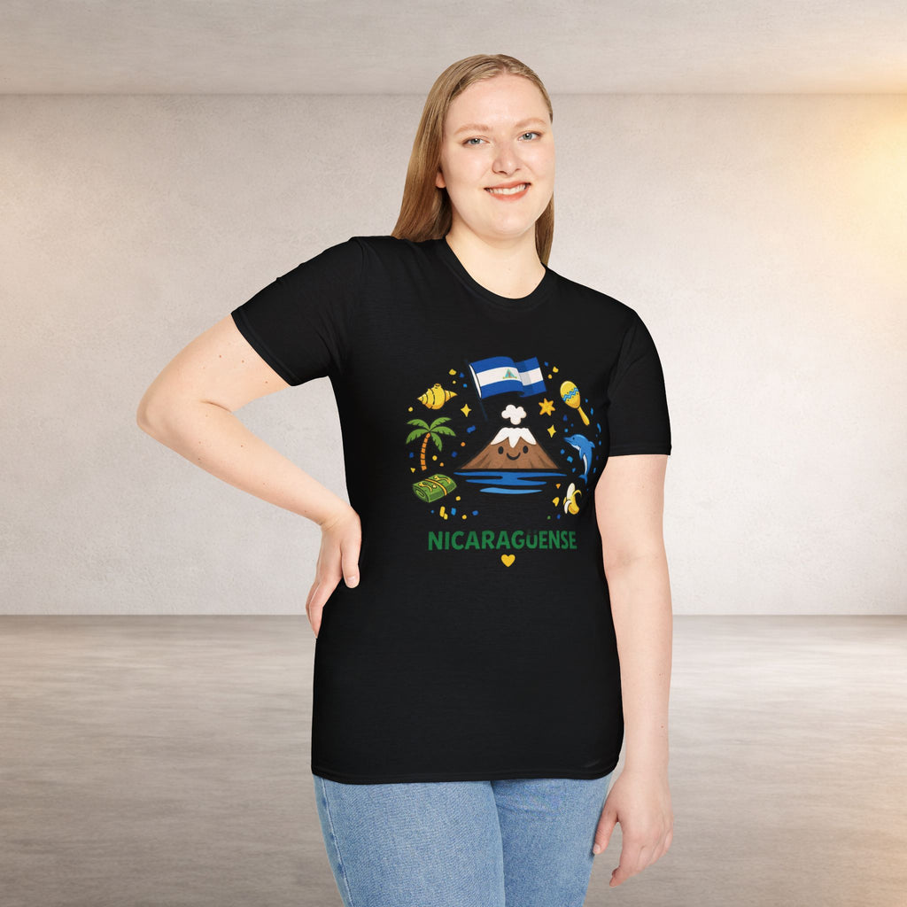 Nicaragüense Graphic T-Shirt — Nicaragua Flag, Volcano & Tropical Icons Tee