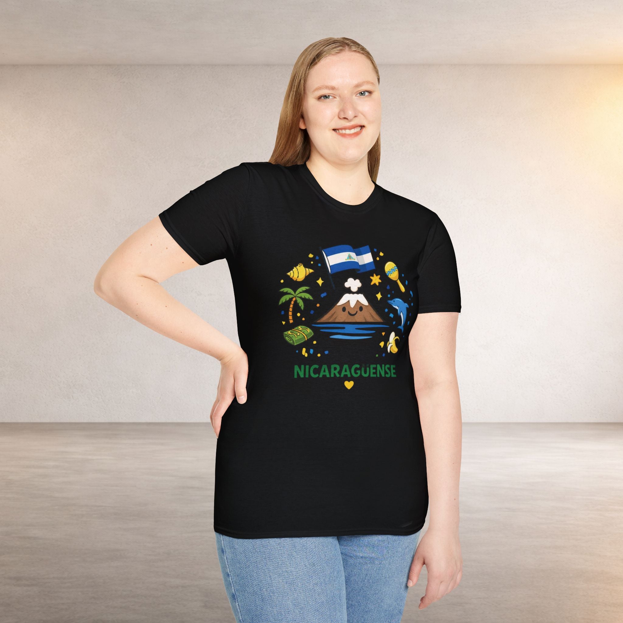 Nicaragüense Graphic T-Shirt — Nicaragua Flag, Volcano & Tropical Icons Tee
