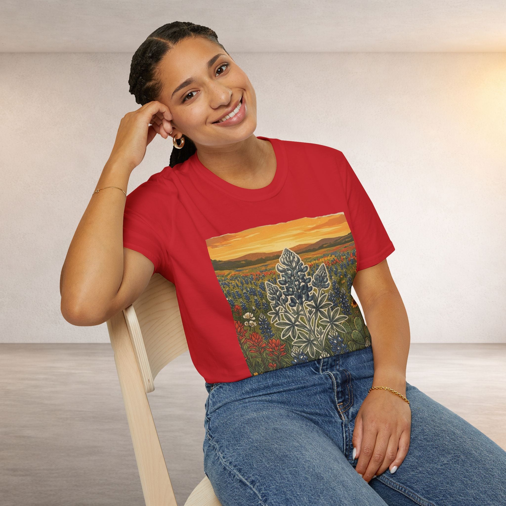 Bluebonnet Sunset T-Shirt — Texas Wildflower Scenic Tee