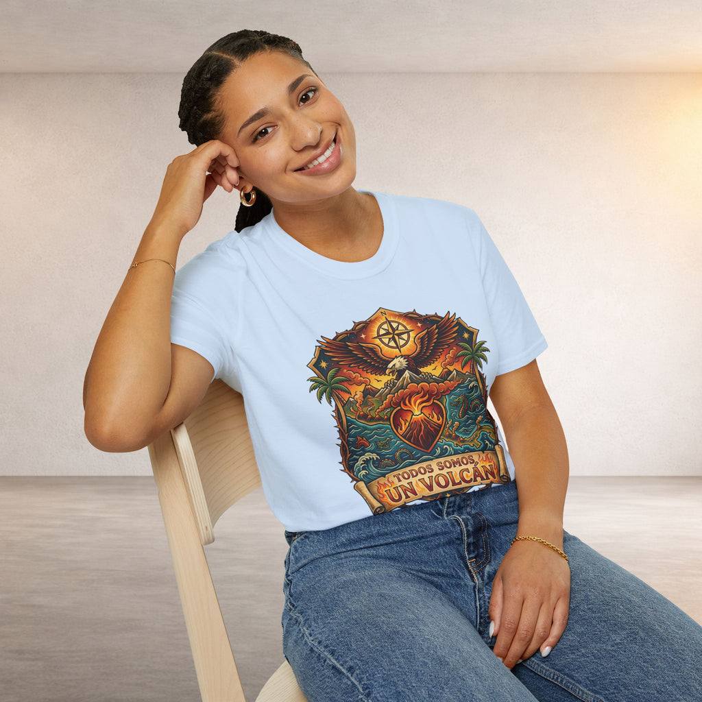 T-Shirt — 'Todos Somos Un Volcán' Vintage Heart & Volcano Graphic