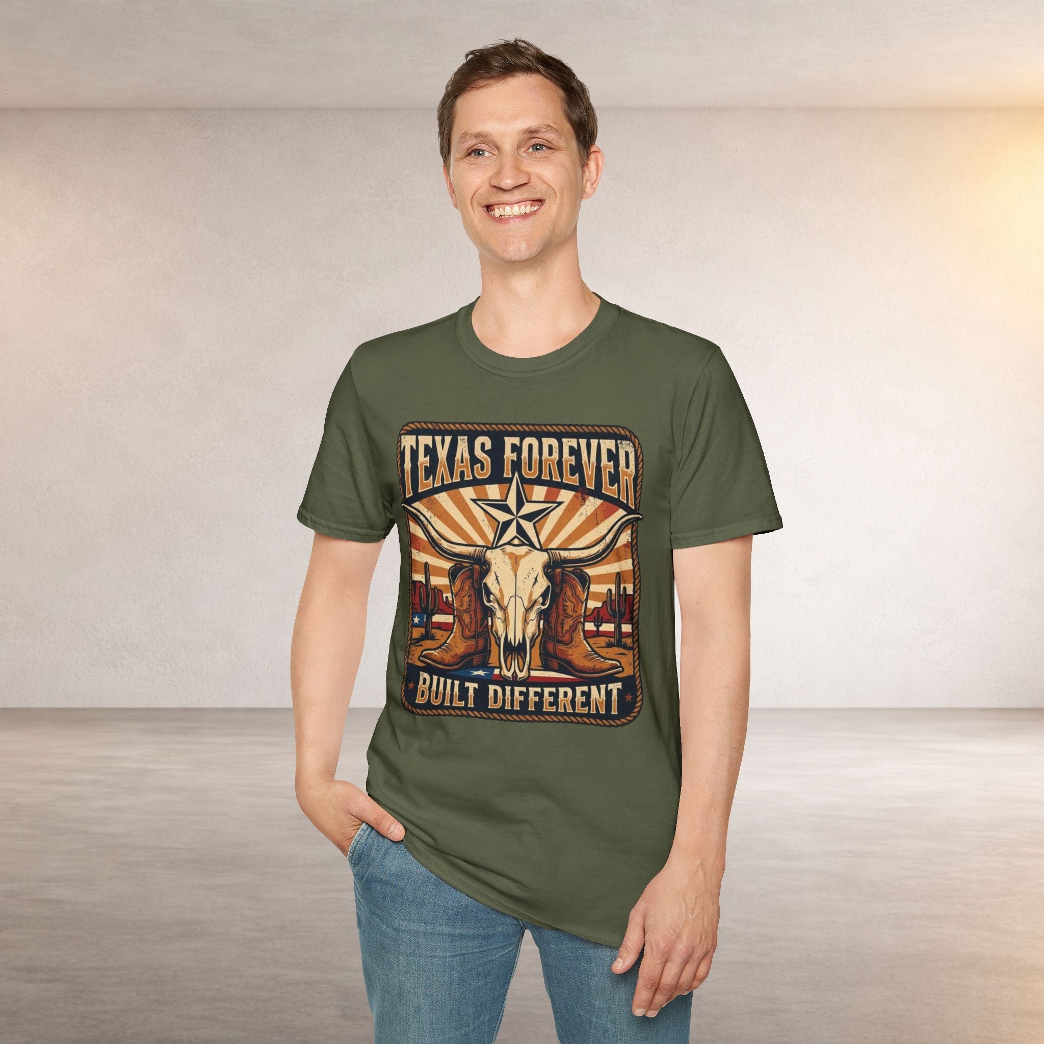 Texas Forever Built Different T-Shirt — Western Longhorn Vintage State Pride Tee