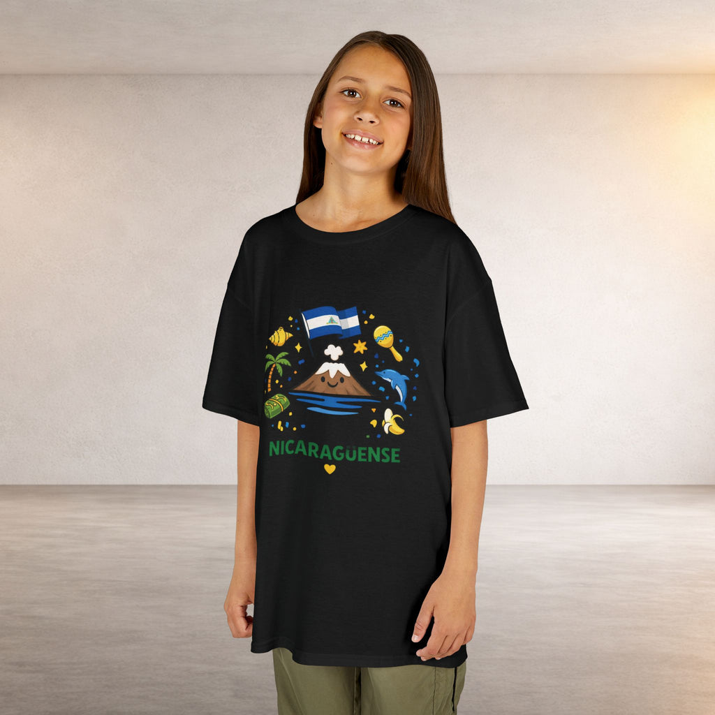 Kids Nicaragüense T-Shirt — Cute Nicaragua Flag & Volcano Design