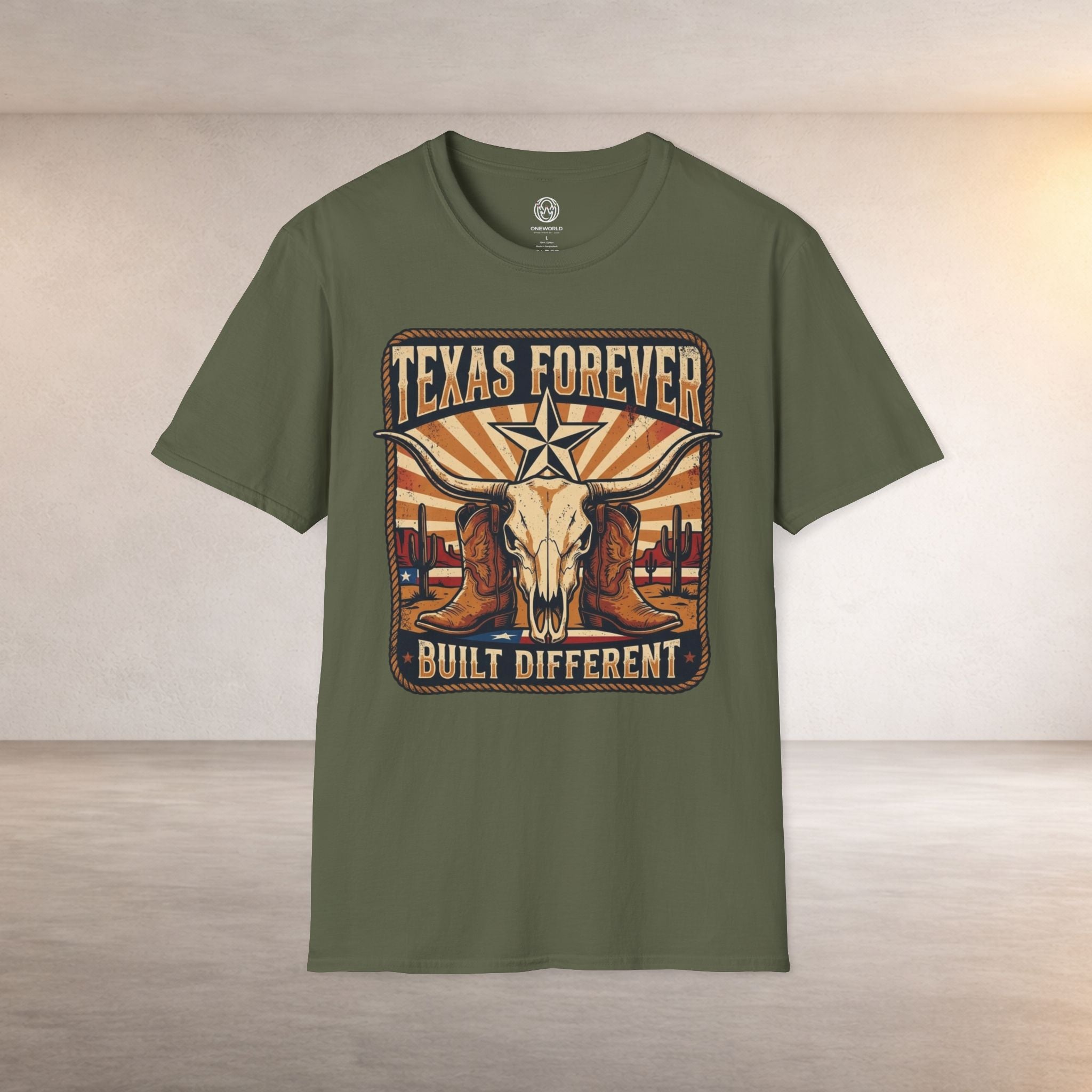 Texas Forever Built Different T-Shirt — Western Longhorn Vintage State Pride Tee